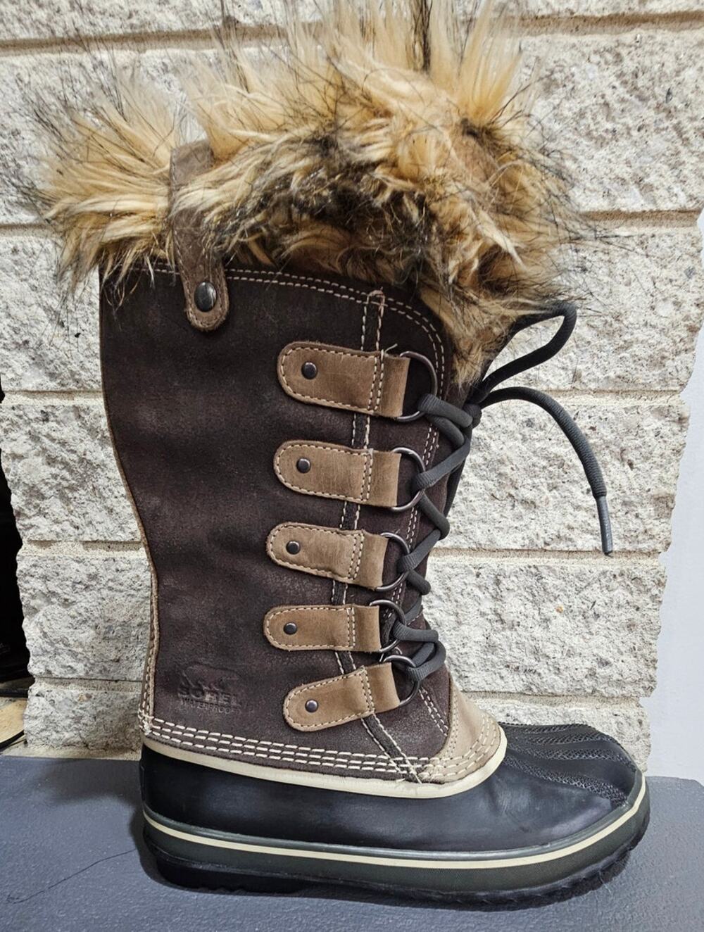 Sorel Joan of Arctic Winter Boots, Faux Fur, Snow Waterproof, Lace, Womens Sz 7